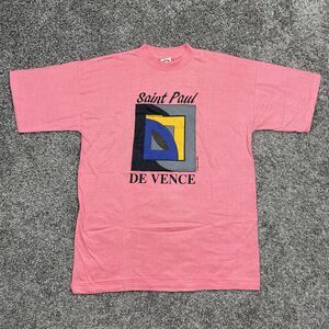Vintage St Paul De Vence France Graphic Art T-shirt Pink Size XXL (fits medium)